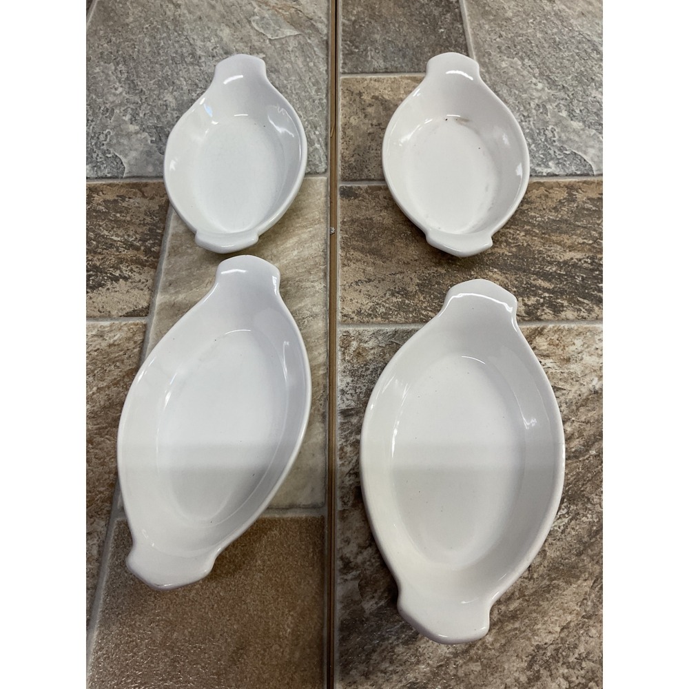 Vintage California USA Pottery White Oval Au Gratin Dishes Set of 4 Ovenproof